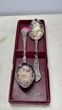 (2) Ornate Silver Plate 9in Serving Spoons