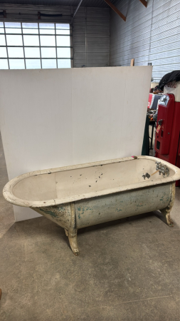Vintage Metal Bath Tub with Wooden Rim