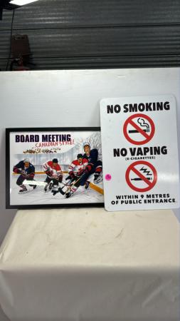 No Smoking Metal Sign& Framed Board Meeting