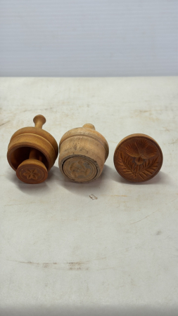 (3) Small Wooden Butter Presses