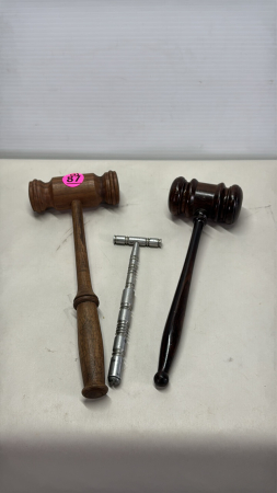 (2) 9in Wooden Gavels & 7in Metal Hammer