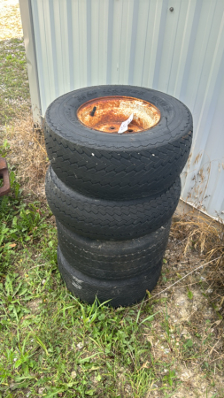 SET OF 4 HEADER CART TIRES AND RIMS
