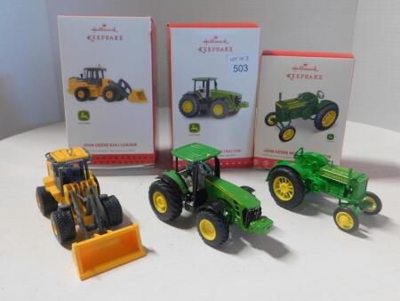 1/64 Lot of 3 JD Tractors, Hallmark Ornaments