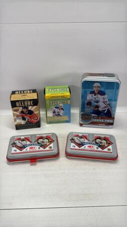 (3) Tin& (2)cardboard Empty Hockey Card Containers