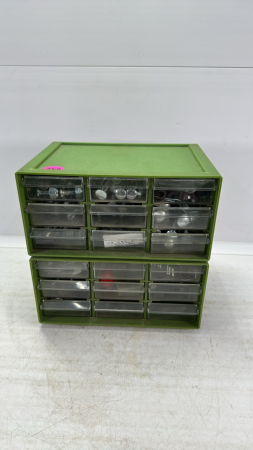 18 Drawer Plastic Hardware Bin with Contents