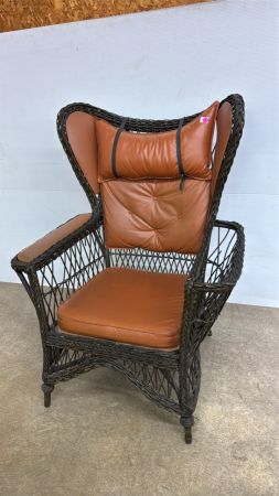 Large Wicker Arm Chair with Magazine Rack on Side