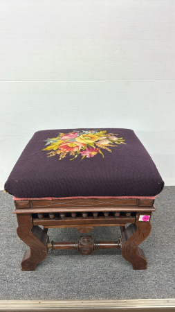Ornate Needlepoint Top Stool