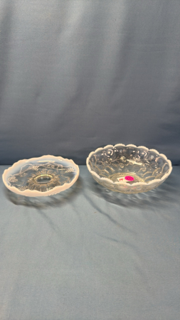 (2) Opalescent Edged Pressed Glass Bowls