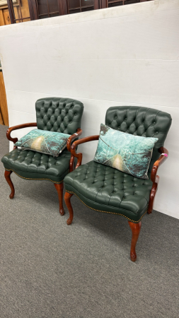 (2) Leather Button Back Arm Chairs