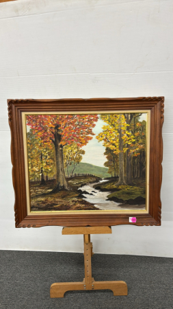 Framed Fall Scene Painting on Board
