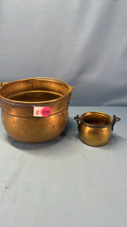 8in Wide Brass Pail & 3in Wide Brass Kettle