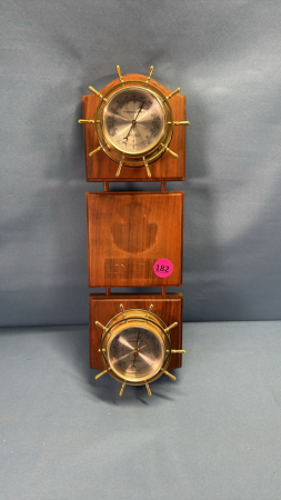 Thermometer/Barometer on Wooden Rack
