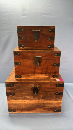 3 Matching Wooden Treasure Boxes