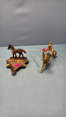 Brass Horse & Sulky & Metal Horse Ash Tray