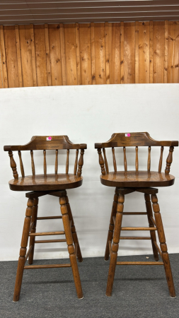 (2) Swivel Oak Bar Stools