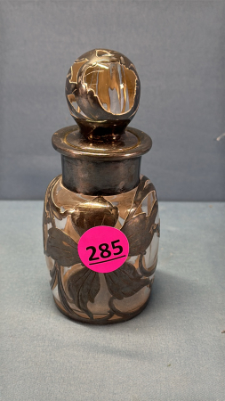 Cologne Bottle with Stopper & Silver Overlay