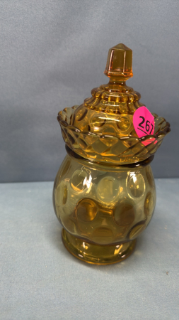 Amber Pressed Glass Covered Sugar Bowl