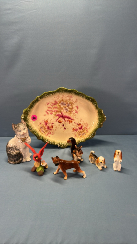 14in China Platter with 6 Animal Figurines