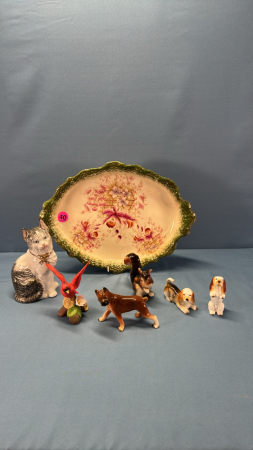 14in China Platter with 6 Animal Figurines