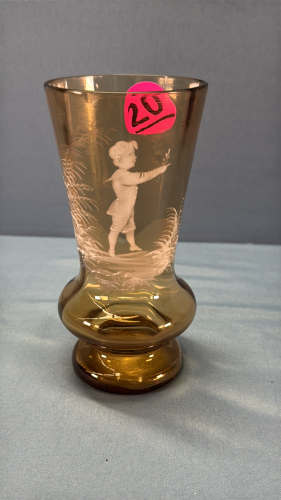 Mary Gregory Style Amber 6in Tall Vase