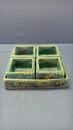 Pottery Bowl w/4 Matching Square Serving Dishes