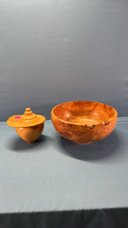 Turned Wooden Bowl & Turned Wooden Container