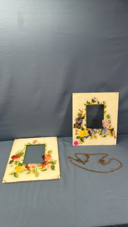 (2) Vintage Hand Painted Glass Picture Frames