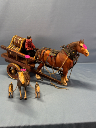 Plastic Horse with Cart & Plastic Saddle Horse