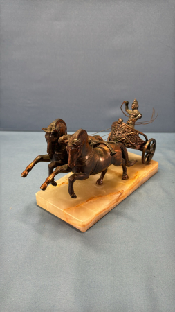 Metal Team & Chariot on Marble Stand