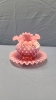 Opalescent Pink Hobnail Rose Bowl with Matching Saucer - 2