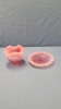 Opalescent Pink Hobnail Rose Bowl with Matching Saucer - 3