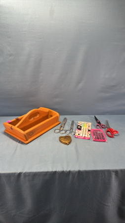 11in Long Wooden Tray with Office Supplies