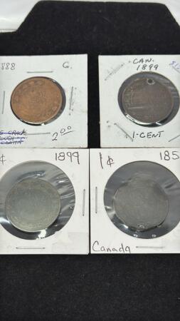 (4) Early Canadian 1 Cent Coins