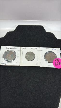 (3) Canadian 1 Cent Coins