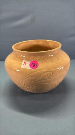 9in Wide Ceramic Flower Pot with Embossed Pattern