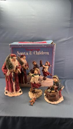 Vintage Style Santa & Children Figurine Set