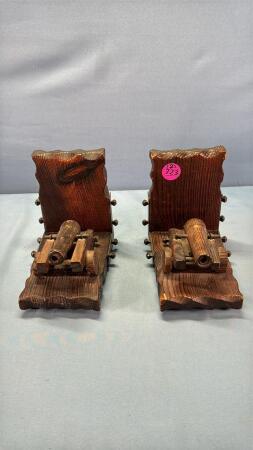 Pair of Wooden Cannon Book Ends