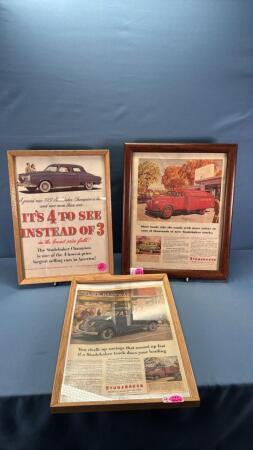 (3) Framed Studebaker Magazine Ads