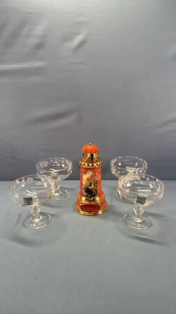 (4) Crystal Sherberts & 8in Lighthouse