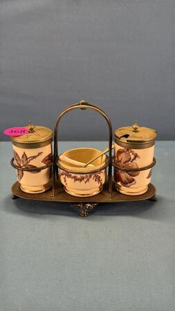 Silver Plate Triple Condiment Stand with Inserts