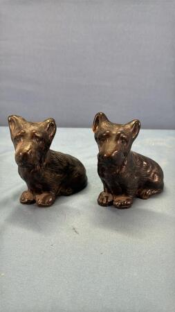 Pair of 4in Tall Carved Wooden Terriers