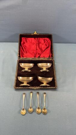 4 Silver Plate Salt Cells w/Matching Spoons