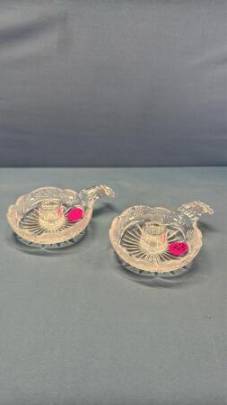 Pair of Glass Candle Stick Holders with Handles