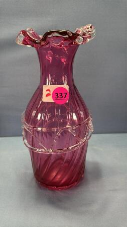Cranberry 11in High Vase with Overlay