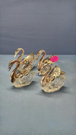 (4) Glass & Silver Plate Swan Salt Cells