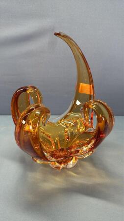 Amber 9in Wide Art Glass Basket