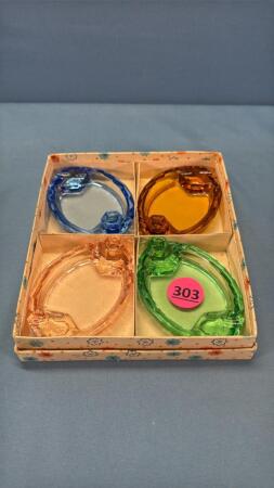 Set of 4 Coloured Glass Ash Trays