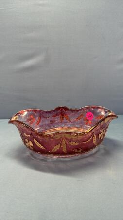 Mauve Oblong 12in Wide Bowl with Gold Embossing