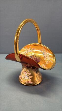 Cranberry Enameled Elaborate Basket