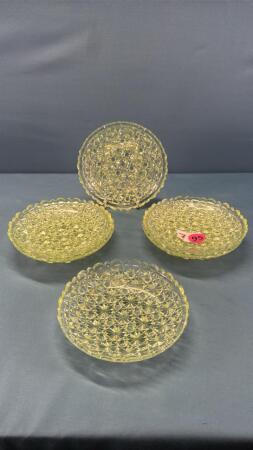 (6) Daisy & Button Patterned Vaseline Glass Plates
